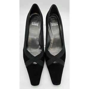 Stuart Weitzman Black Suede & Fabric Heels With Square Toe & 3-Inch Heel